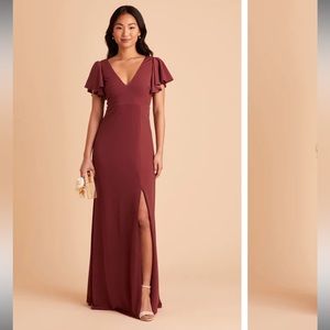 Hannah Crepe Dress- Rosewood- Birdy Grey-Medium- Flutter sleeve bridesmaid dress